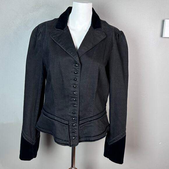 Lauren Ralph Lauren jacket Large NWT denim Victorian Royal velvet Western - Picture 1 of 13
